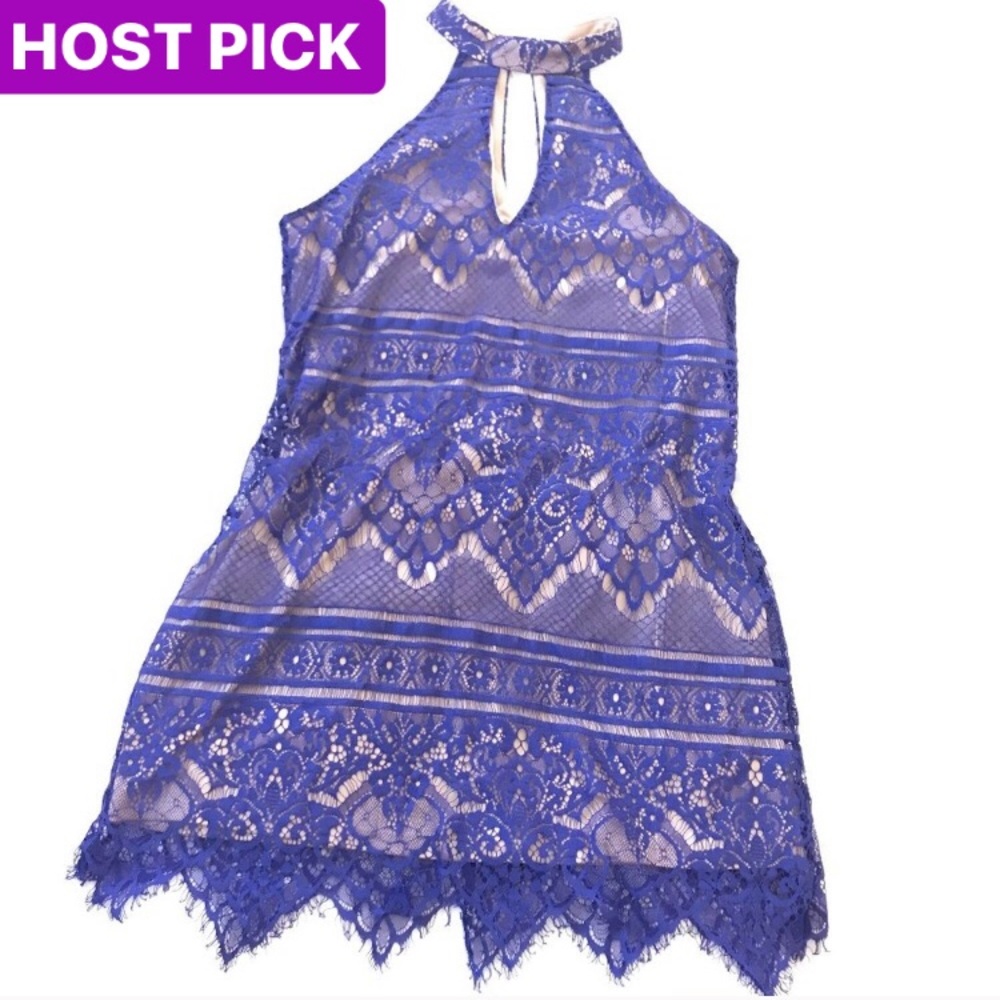Crystal Doll purple lace nude halter top dress, L - Picture 1 of 8